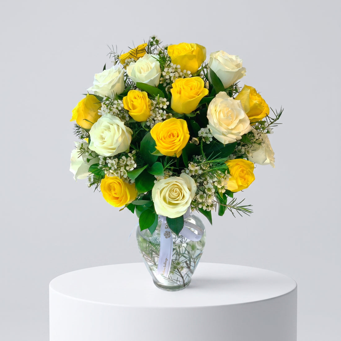 24 Yellow and White Roses