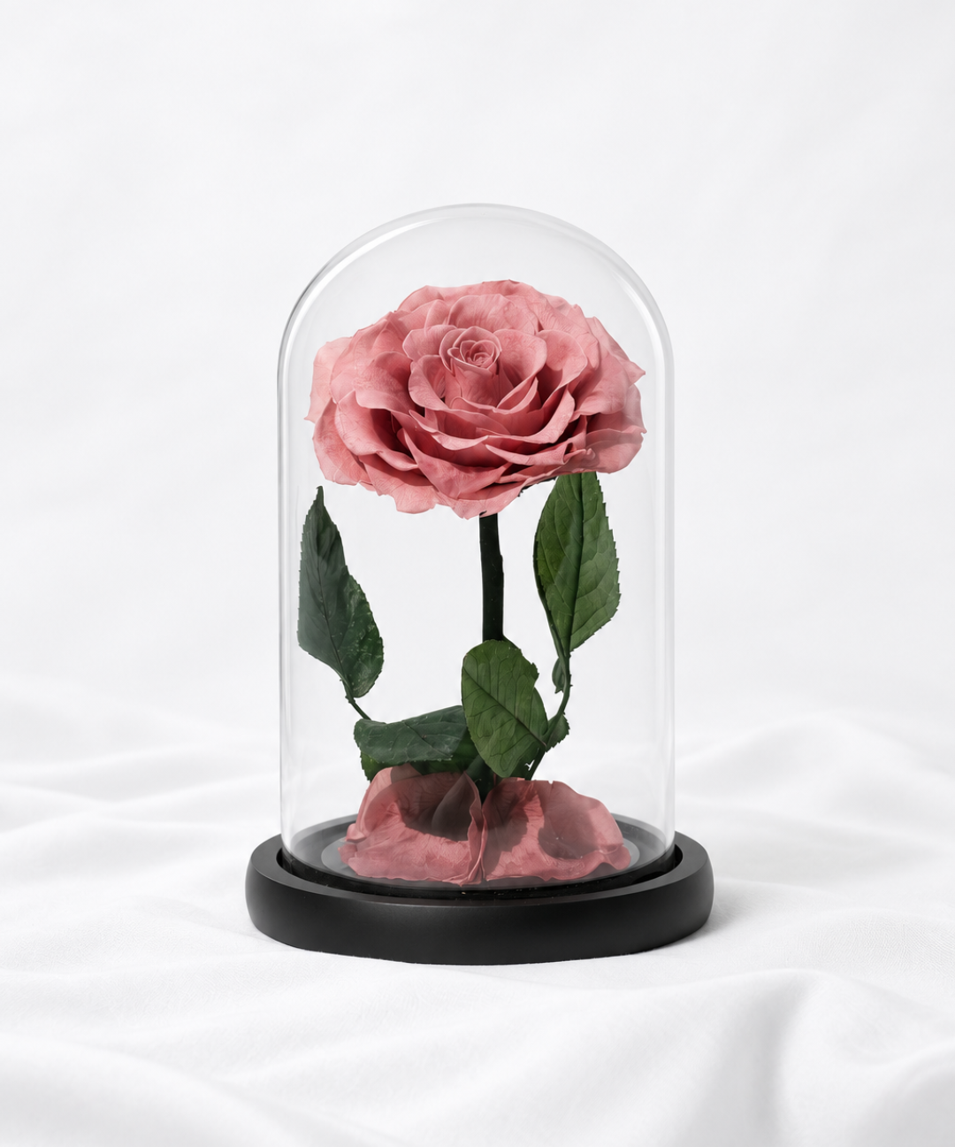 Luxury pink forever rose preserved under a glass dome an elegant everlasting rose gift for anniversaries, birthdays and romantic occasions, available with flower delivery in Abu Dhabi and Dubai, UAE.
