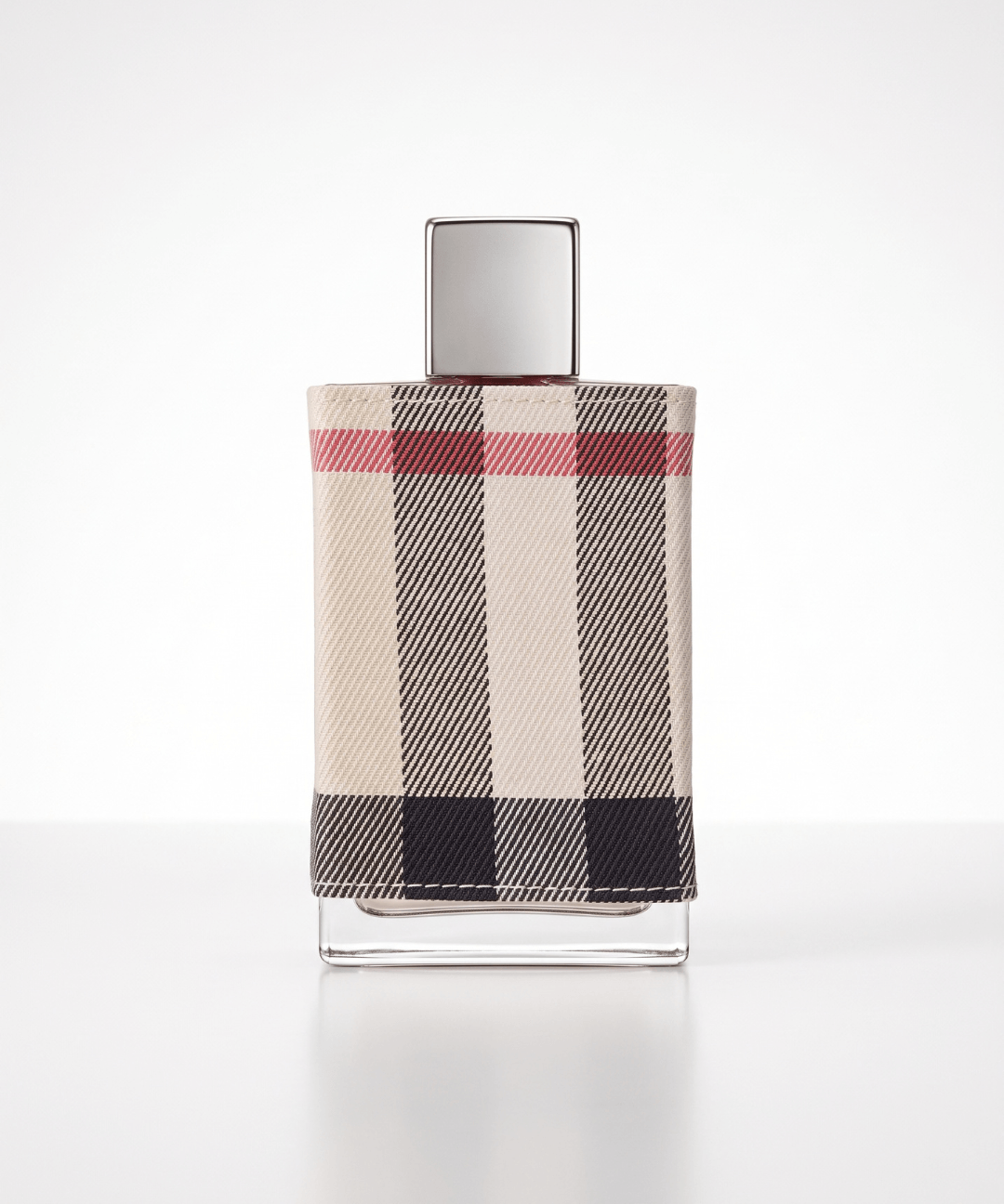 Burberry London Eau de Parfum for Women 100ml, featuring the signature beige Burberry check pattern on the perfume bottle and matching cream gift box, available for women's designer perfume shopping in Abu Dhabi, Dubai and across the UAE.