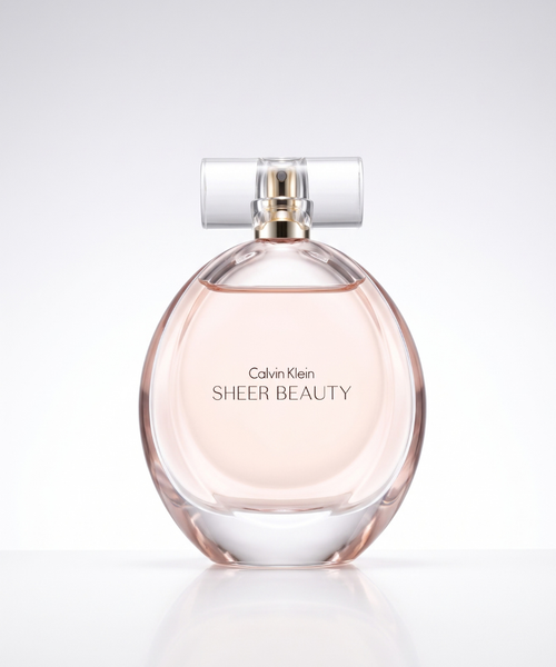 Calvin Klein Sheer Beauty EDT for Women 100ml, elegant oval glass perfume bottle with a transparent cap and soft blush pink fragrance, ideal for everyday wear, available in Abu Dhabi, Dubai and across the UAE.