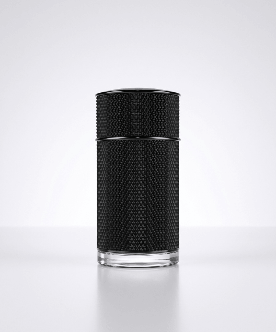 Dunhill London Icon Elite Eau de Parfum for Men 100ml, featuring a black textured cylindrical perfume bottle with silver accents and matching black packaging, available for men's luxury perfume shopping in Abu Dhabi, Dubai and across the UAE.