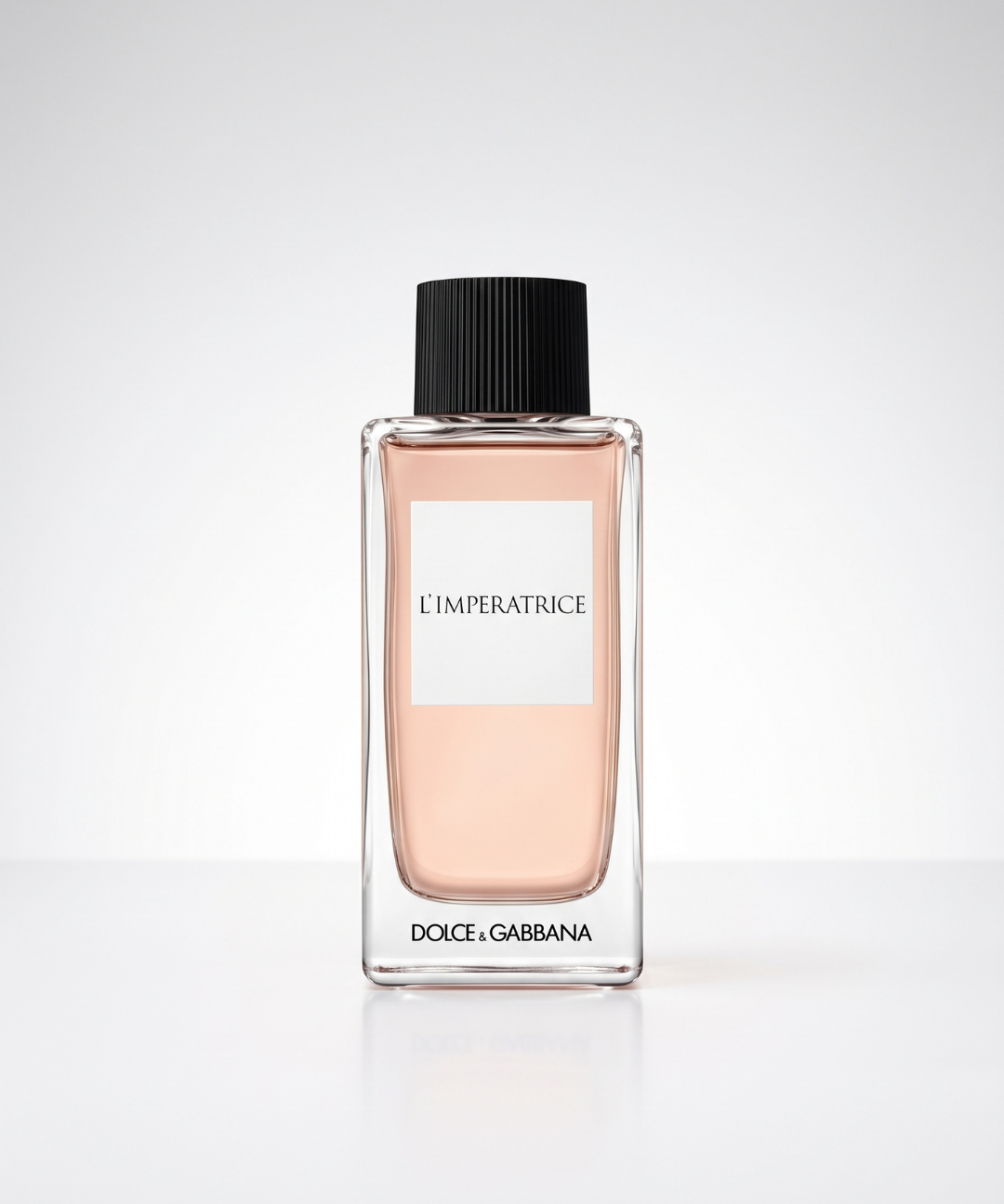 Dolce & Gabbana L’Imperatrice Eau de Toilette perfume, featuring a rectangular clear glass bottle with a black cap and soft pink fragrance, available for women's perfume shopping in Abu Dhabi, Dubai and across the UAE.
