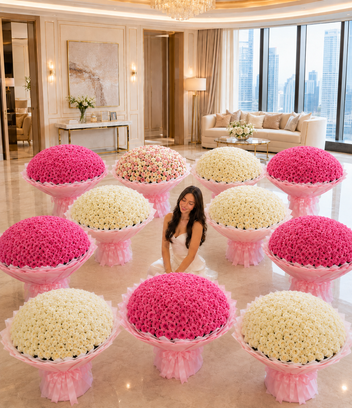 Luxury Pink & White Rose Bouquet Collection