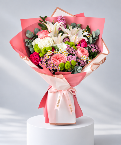 Pink Lily and Hydrangea Bouquet