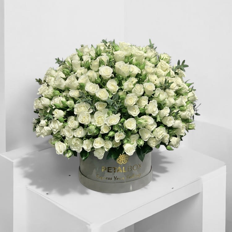 White Baby Roses Box