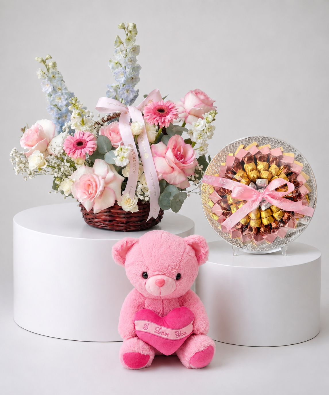 Baby Girl Flowers Chocolate & Teddy Combo