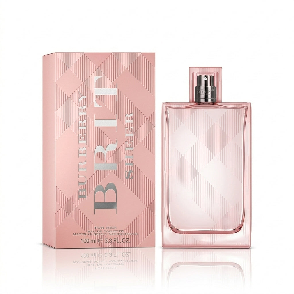 Burberry Brit Sheer EDT 100ml bottle, pink check glass, women's perfume