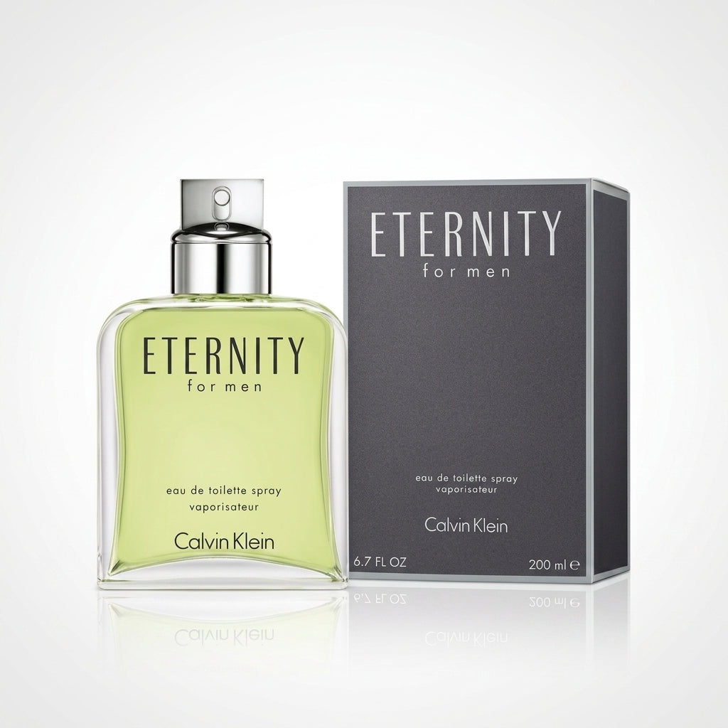 Calvin Klein Eternity EDT 100ml bottle, clear glass, men's aromatic fougere