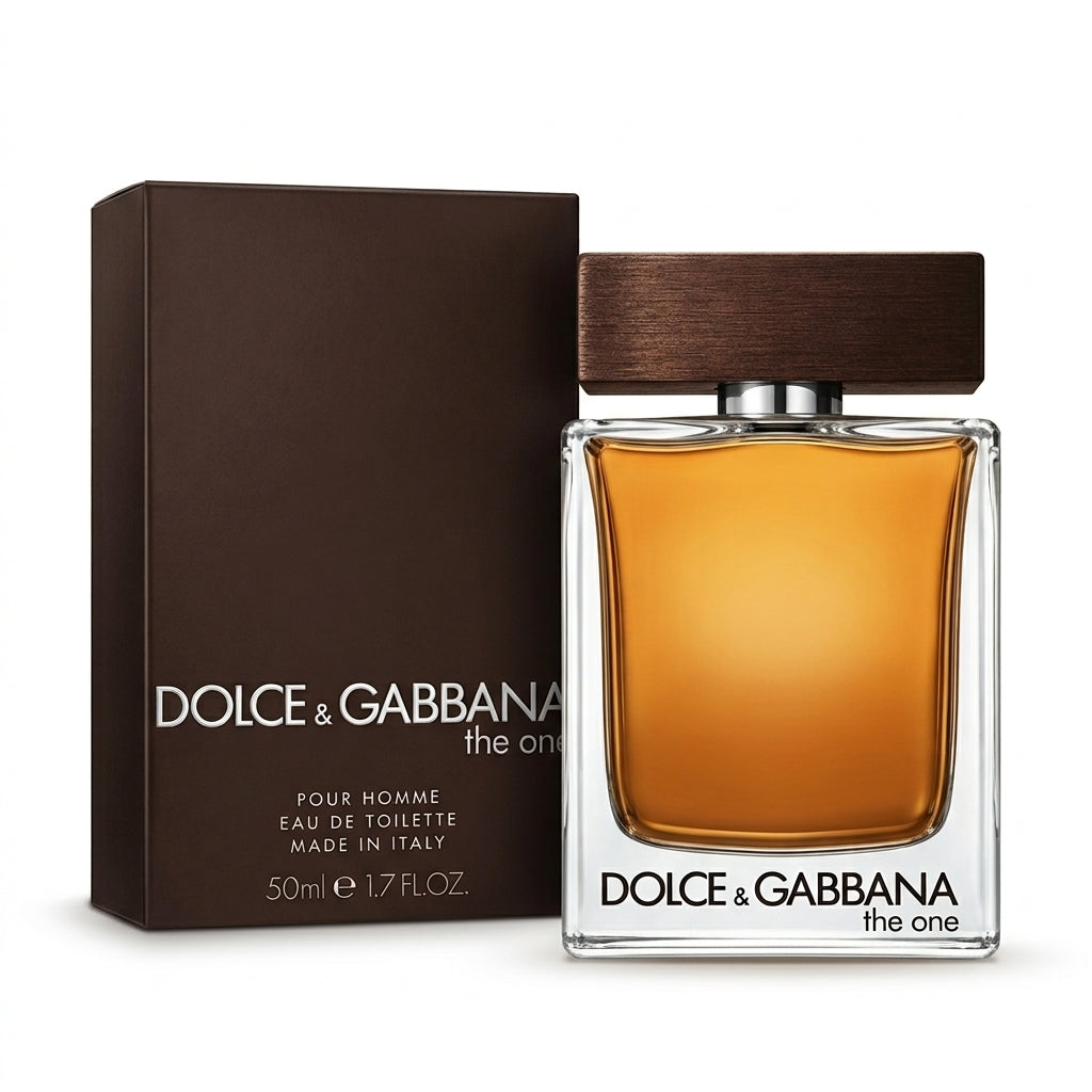 D&G The One EDT 100ml bottle, amber glass, wood cap, men's perfume