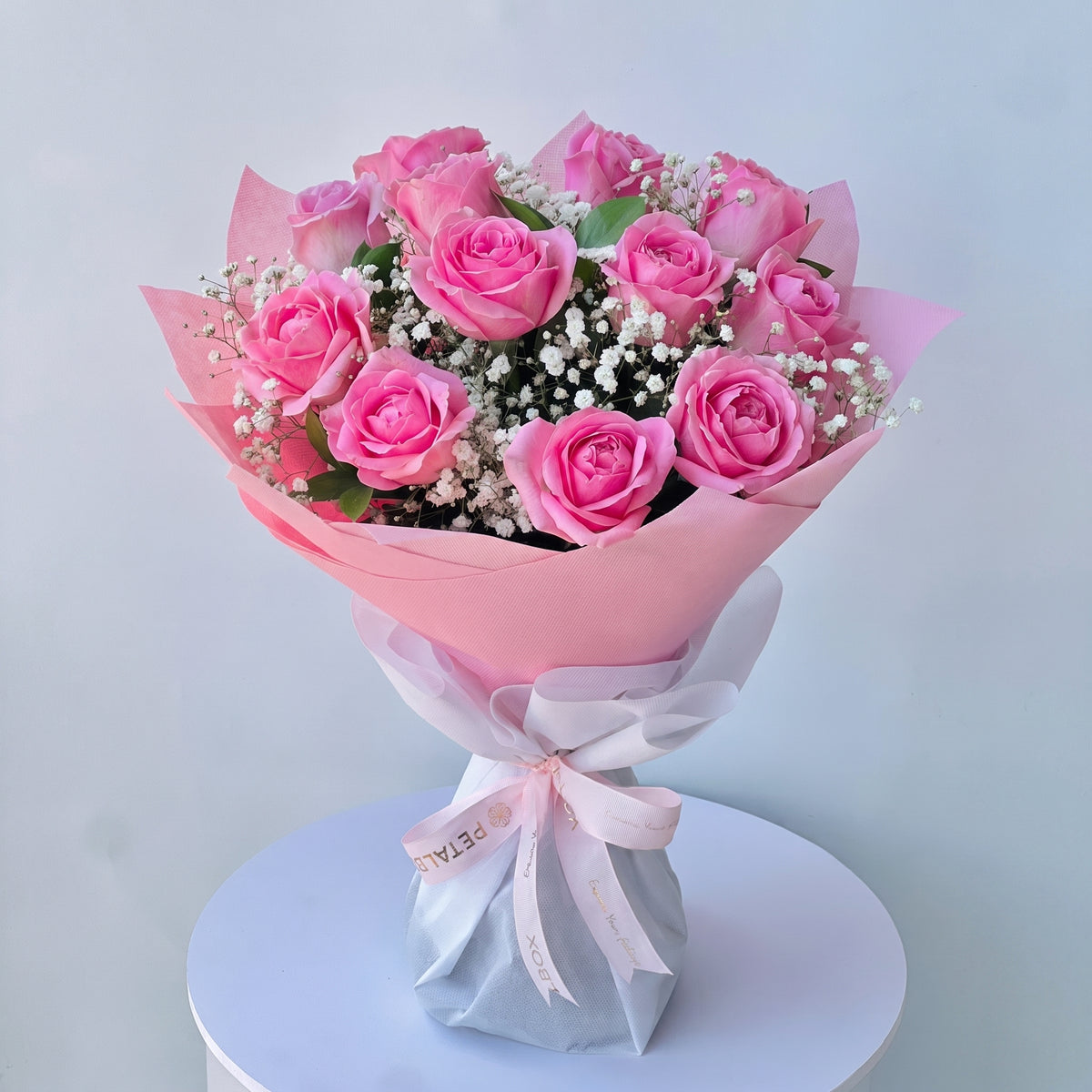 Dozen Pink Roses Bouquet