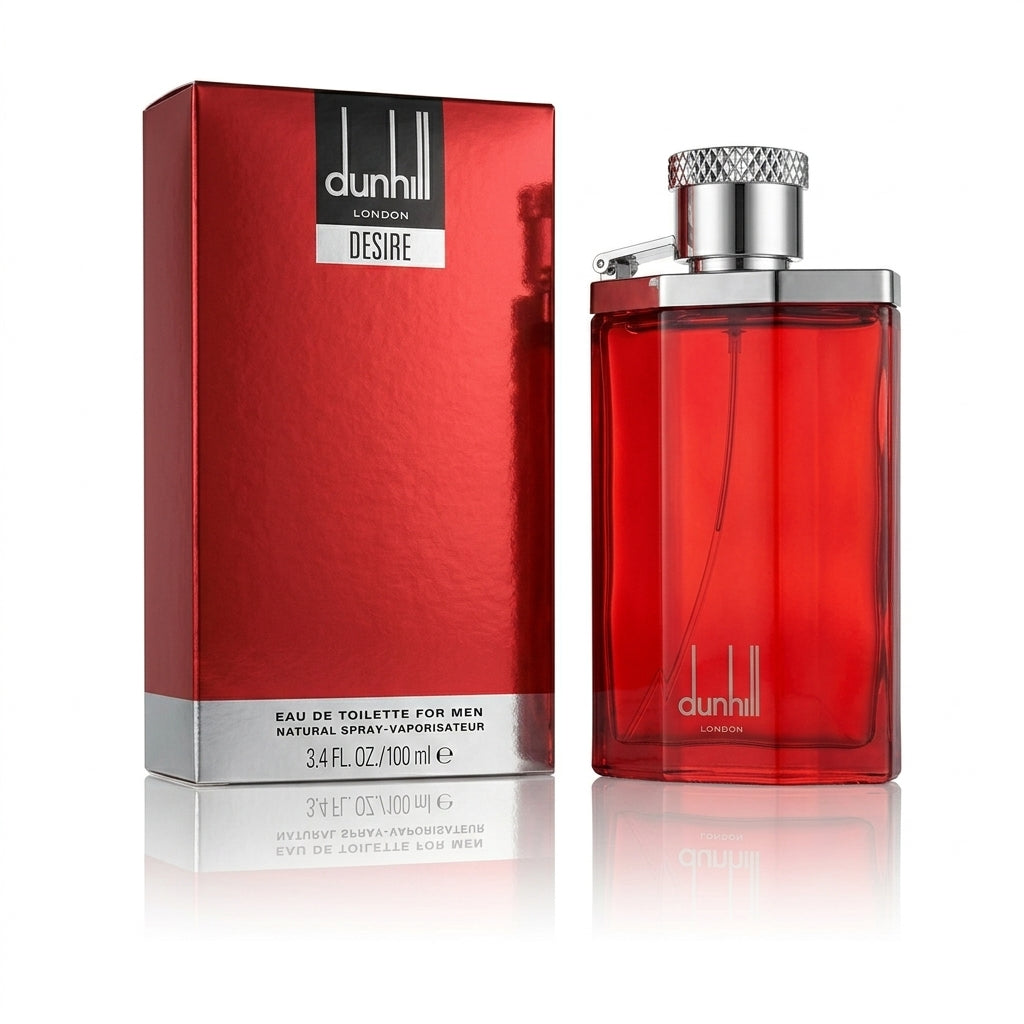 Dunhill Desire Red EDT 100ml bottle and red box, men's amber woody fragrance