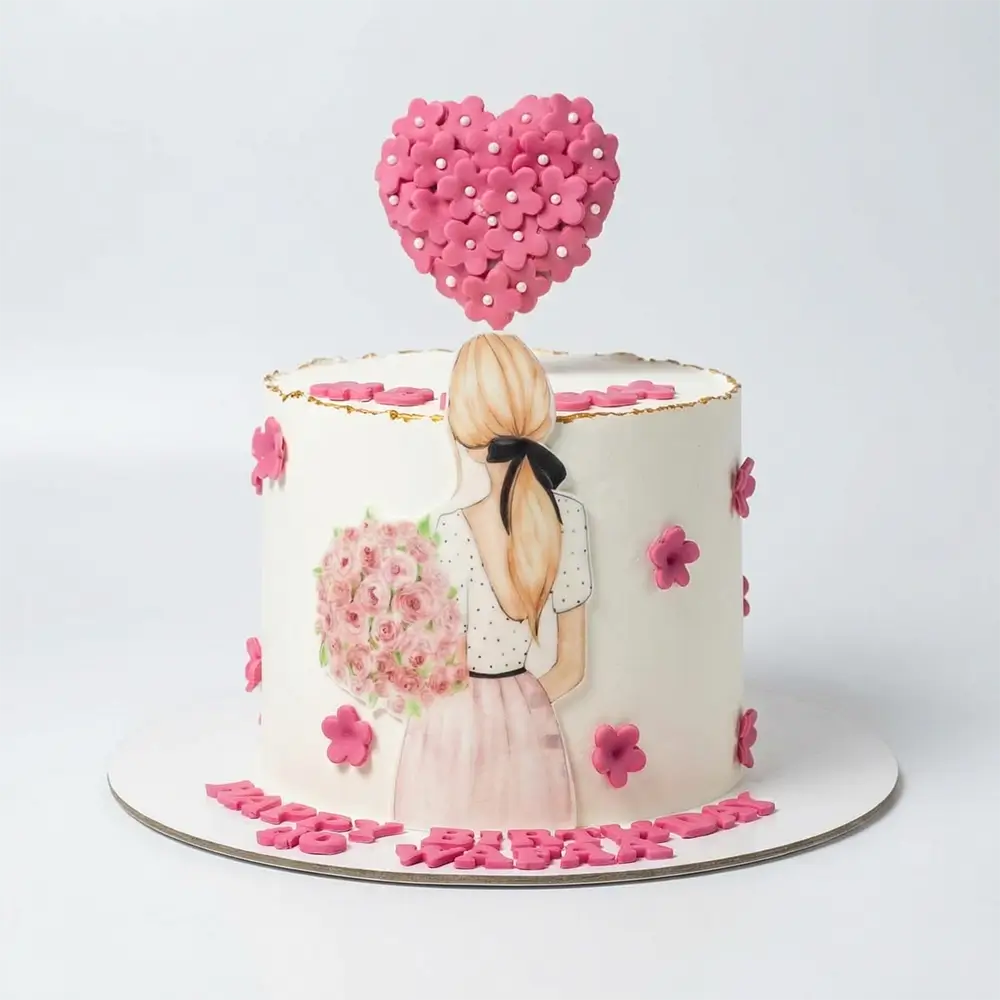 floral-girl-illustration-cake-pink-heart-topper-birthday-cake-uae-petal-box