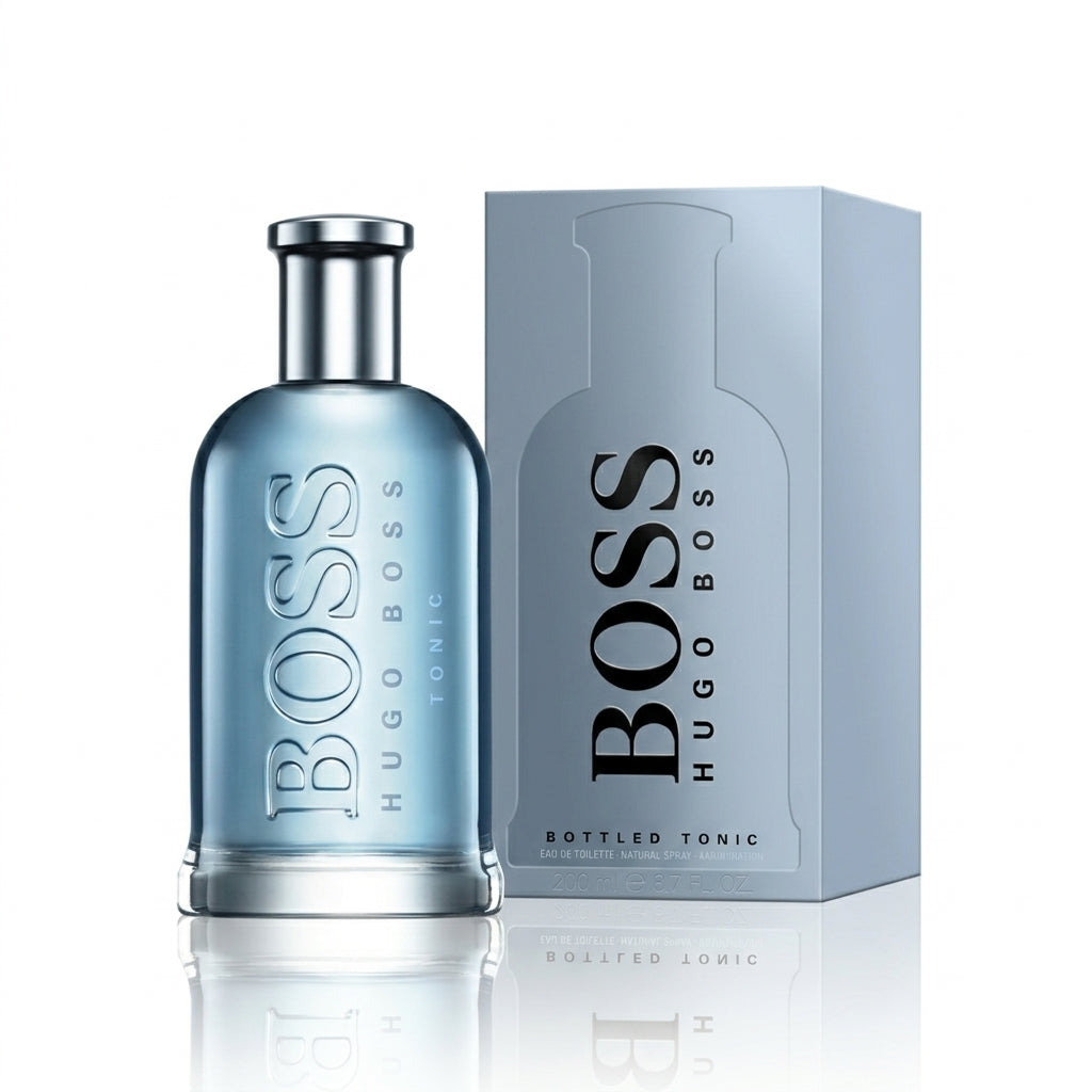 Hugo Boss Bottled Tonic EDT 100ml bottle, blue-grey glass, men's perfume
