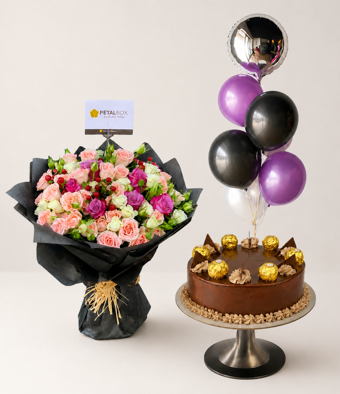 Mixed Flowers & Ferrero Cake Combo