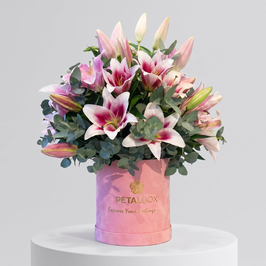 Pink Lilies Box Arrangement