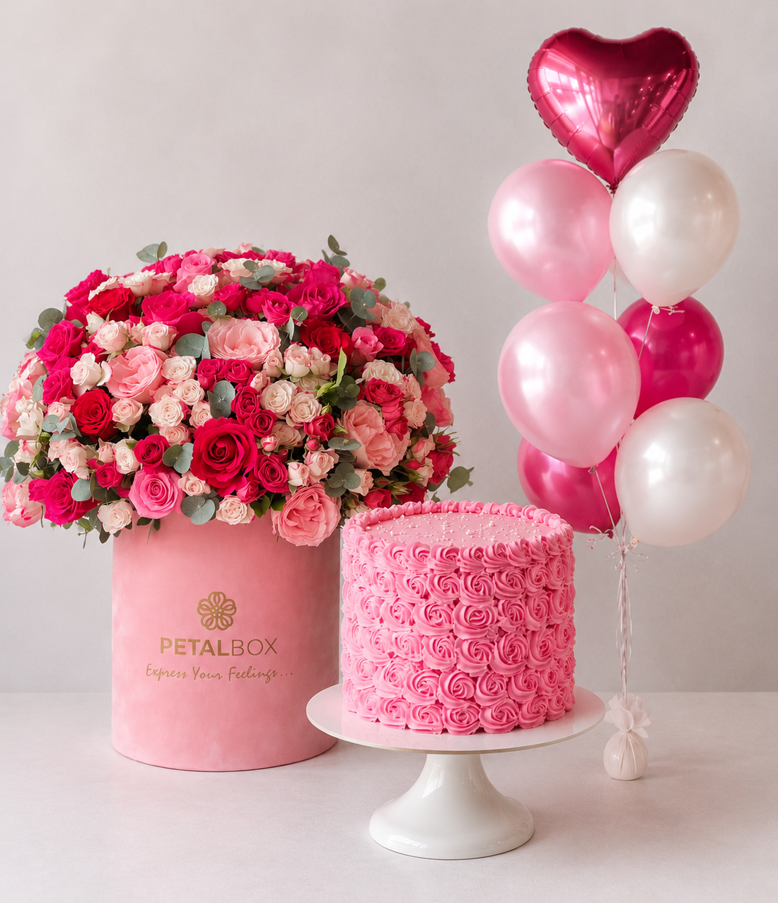 Pink Roses Birthday Cake & Balloon Combo