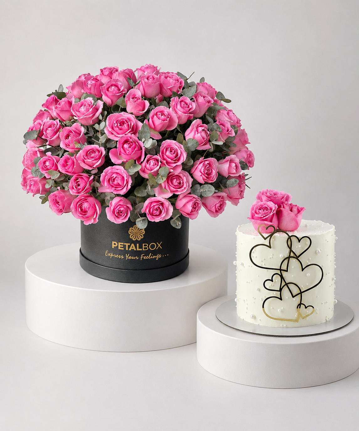 Pink Roses & Love Cake Combo