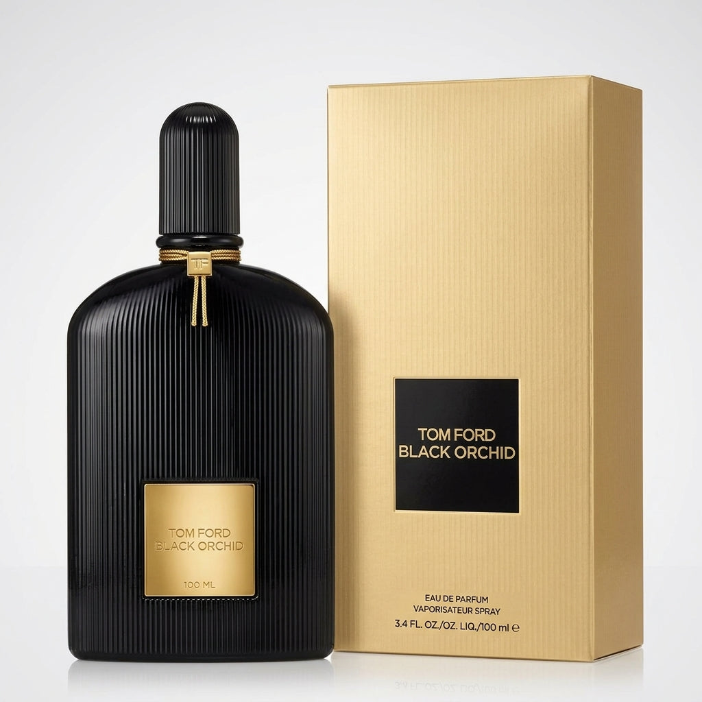 Tom Ford Black Orchid EDP 100ml bottle, black glass, gold nameplate, women's
