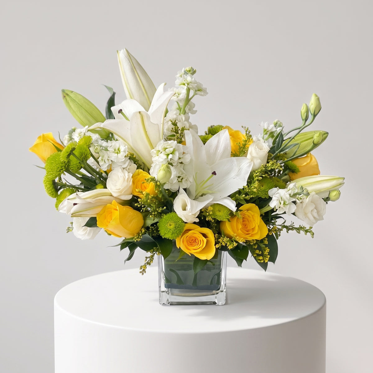 Yellow White Floral Square Vase Arrangement