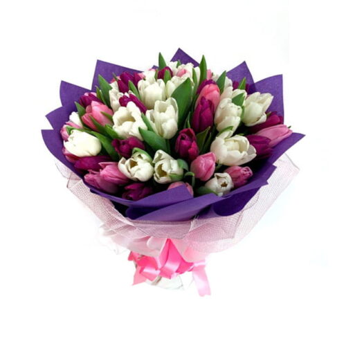 Colorful-Tulips-Bouquet-40 Stem Mixed Tulips Bouquet 
