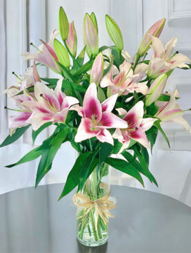 Pink Lilies with Vase