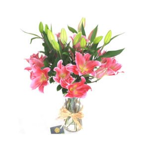 Pink Lilies with Vase