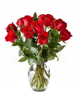 Red Roses Glass Vase