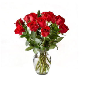 12 Red Roses -Glass-Vase