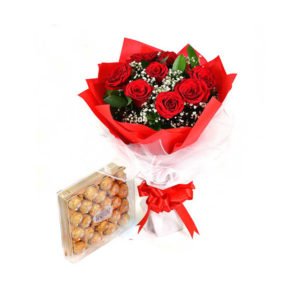 Red-Roses-with-Chocolate_Flowers and Chocolates Combo Gift
