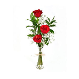 Love Roses-with-vase-3 Stem Red Roses with Vase