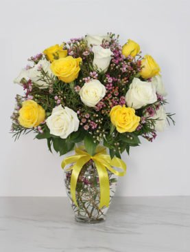 24 Yellow and White Roses