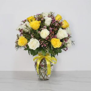24 Yellow and White Roses
