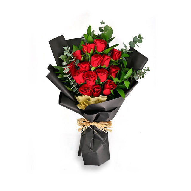 Valentine Red Roses Bouquet | 15 Red Roses Bouquet | Petal Box