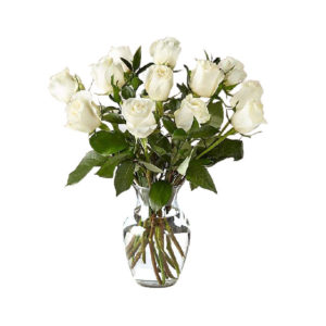 White-Roses-with-Vase---12-roses- Sympathy roses