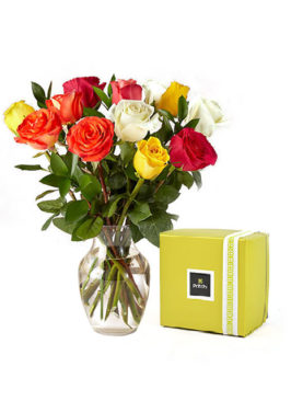 Mix Roses Vase with Chocolate