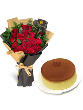 Red Roses with Cheesecake