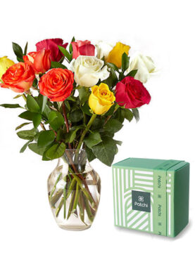 Mix Roses Vase with Chocolate