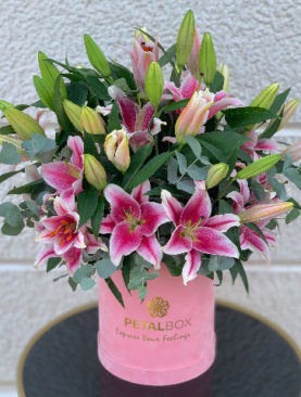 Pink Lilies Box Arrangement