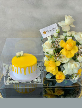 Yellow Theme Cake and Flower