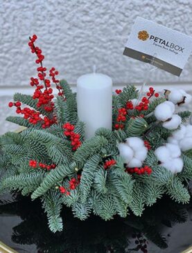 Christmas White Candle Centerpiece