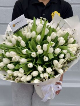 100 White Tulips Bouquet