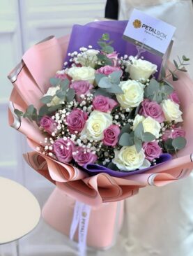 Purple and White Roses Bouquet