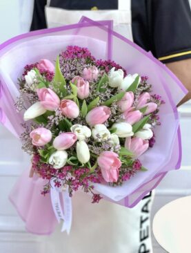 White & Pink Tulips Bouquet