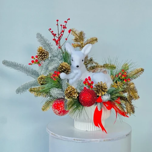 Christmas Snowy Deer Flowers Pot