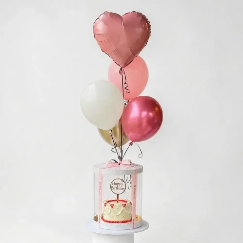 birthday cake gift box with balloons transparent box abu dhabi dubai delivery